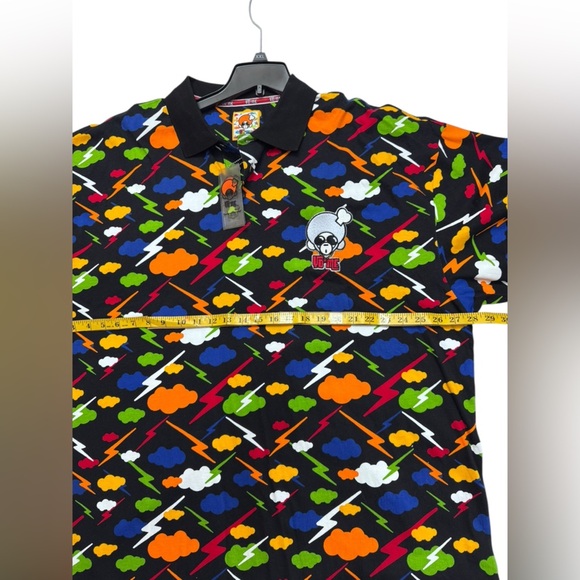 YO ME .Dynamic Black and Orange Polo Shirt with Geometric Pattern - Picture 3 of 7